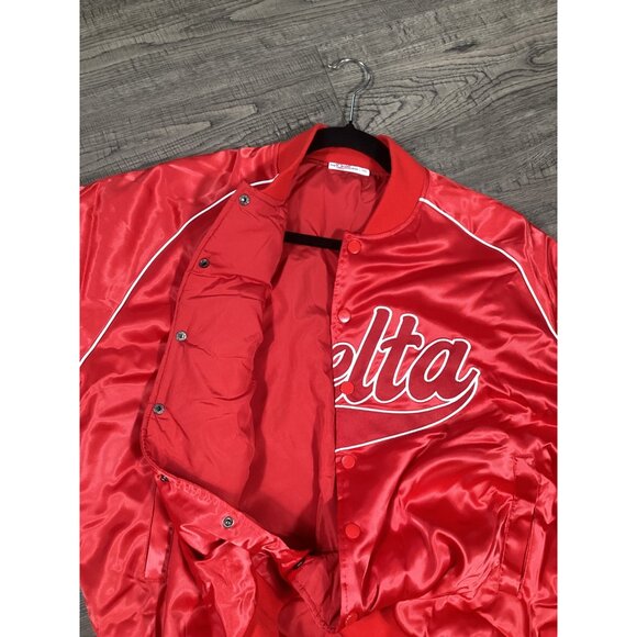 Delta Box 13 Unisex Red Satin Size XXL Bomber Jacket Embroidered Theta Sorority - Picture 3 of 10